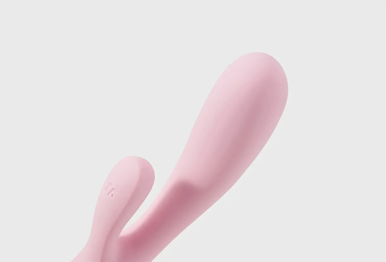 Vibrador duplo Satisfyer Mono Flex em silicone de cor rosa claro — zoom da ponta