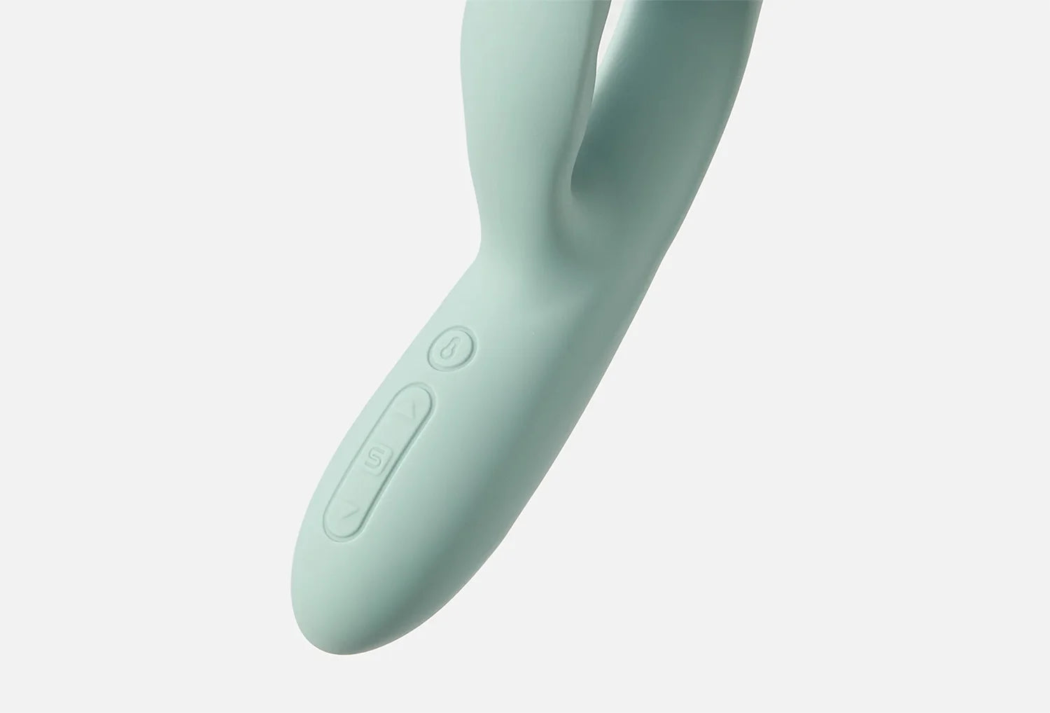 Vibrador duplo Svakom Chika em silicone de cor salvia — zoom dos botões na base