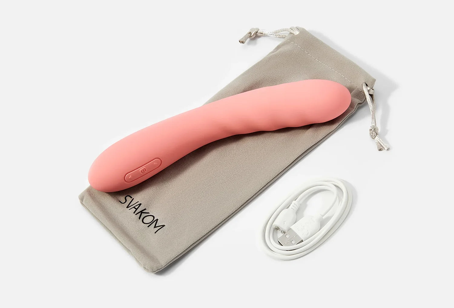 Vibrador para ponto G Svakom Ava Neo em silicone de cor rosa velho — vista de cima com usb